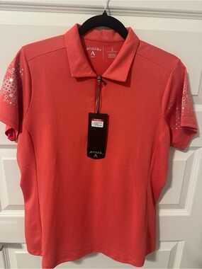 Ladies Antigua Coral Short-Sleeve Zip Polo NWT